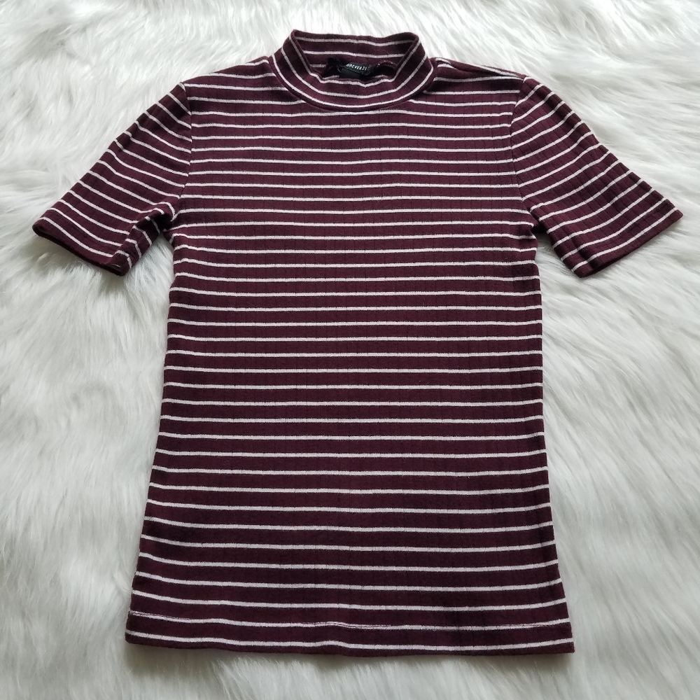 Mock Turtleneck Short Sleeve Striped Short Sleeve